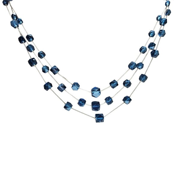 Elegant Blue Chunky Beaded Multi Strand Statement Necklace Fashion Jewelry Women - Picture 2 of 6